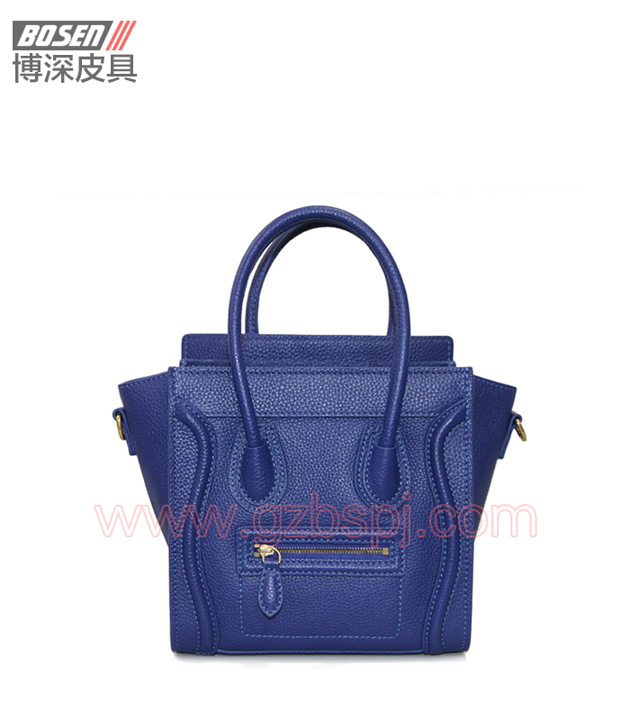 女包貼牌|女包OEM|博深皮具加工廠|頭層牛皮淺藍(lán)色女士手提包 BSWH003006